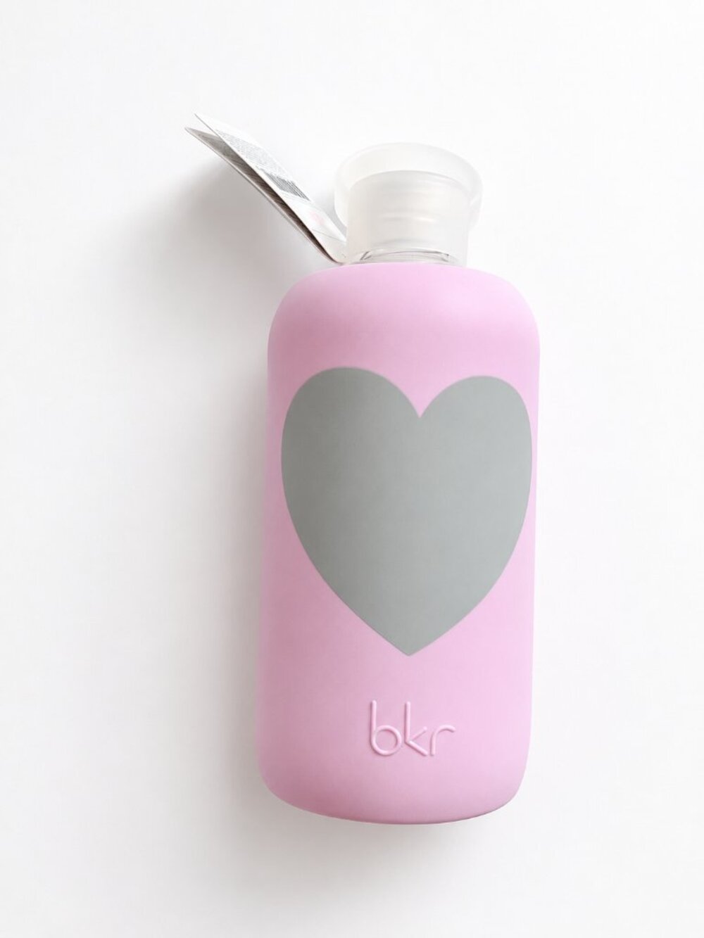 BKR Glass Water Bottle Silicone Sleeve Juliet Lavender with Grey Heart 1L/32oz
